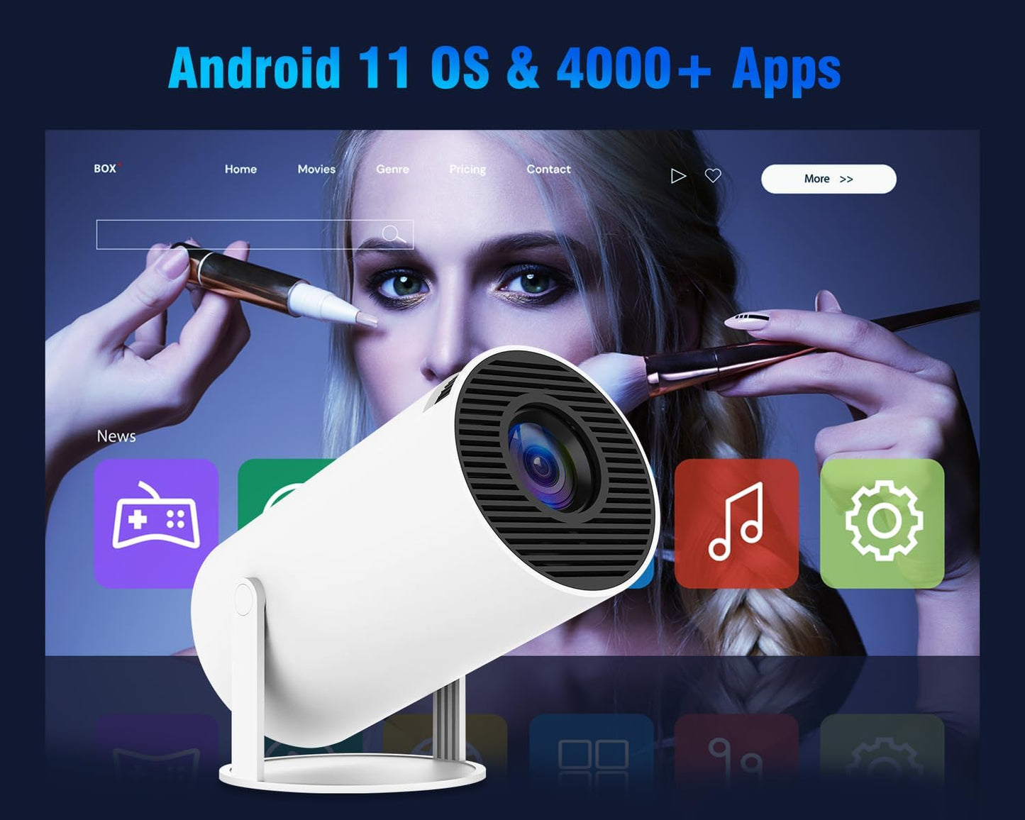 Portable Projector 4K 1080P Full HD Support, Mini Projector with Android 11, Smart Projector 5G WiFi6 BT5.0 Auto Horizontal Correction, 180°Rotatable Outdoor Projector for Phone/TV Stick/Laptop