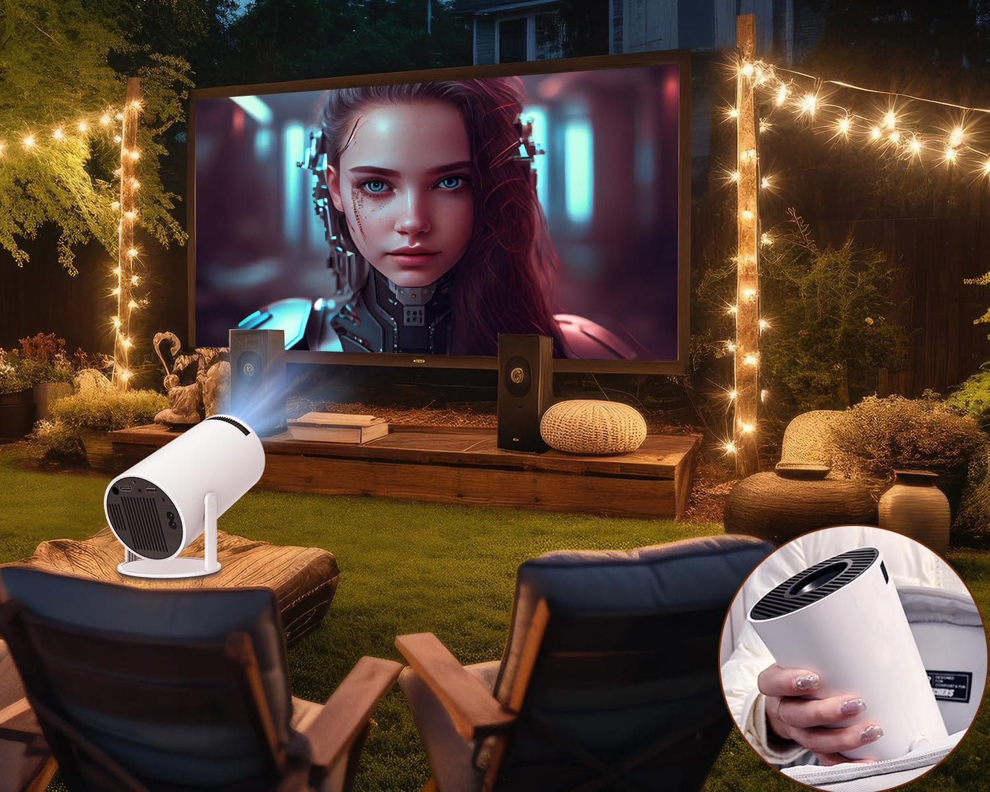 Portable Projector 4K 1080P Full HD Support, Mini Projector with Android 11, Smart Projector 5G WiFi6 BT5.0 Auto Horizontal Correction, 180°Rotatable Outdoor Projector for Phone/TV Stick/Laptop