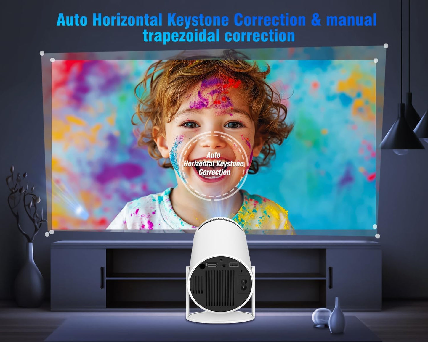 Portable Projector 4K 1080P Full HD Support, Mini Projector with Android 11, Smart Projector 5G WiFi6 BT5.0 Auto Horizontal Correction, 180°Rotatable Outdoor Projector for Phone/TV Stick/Laptop