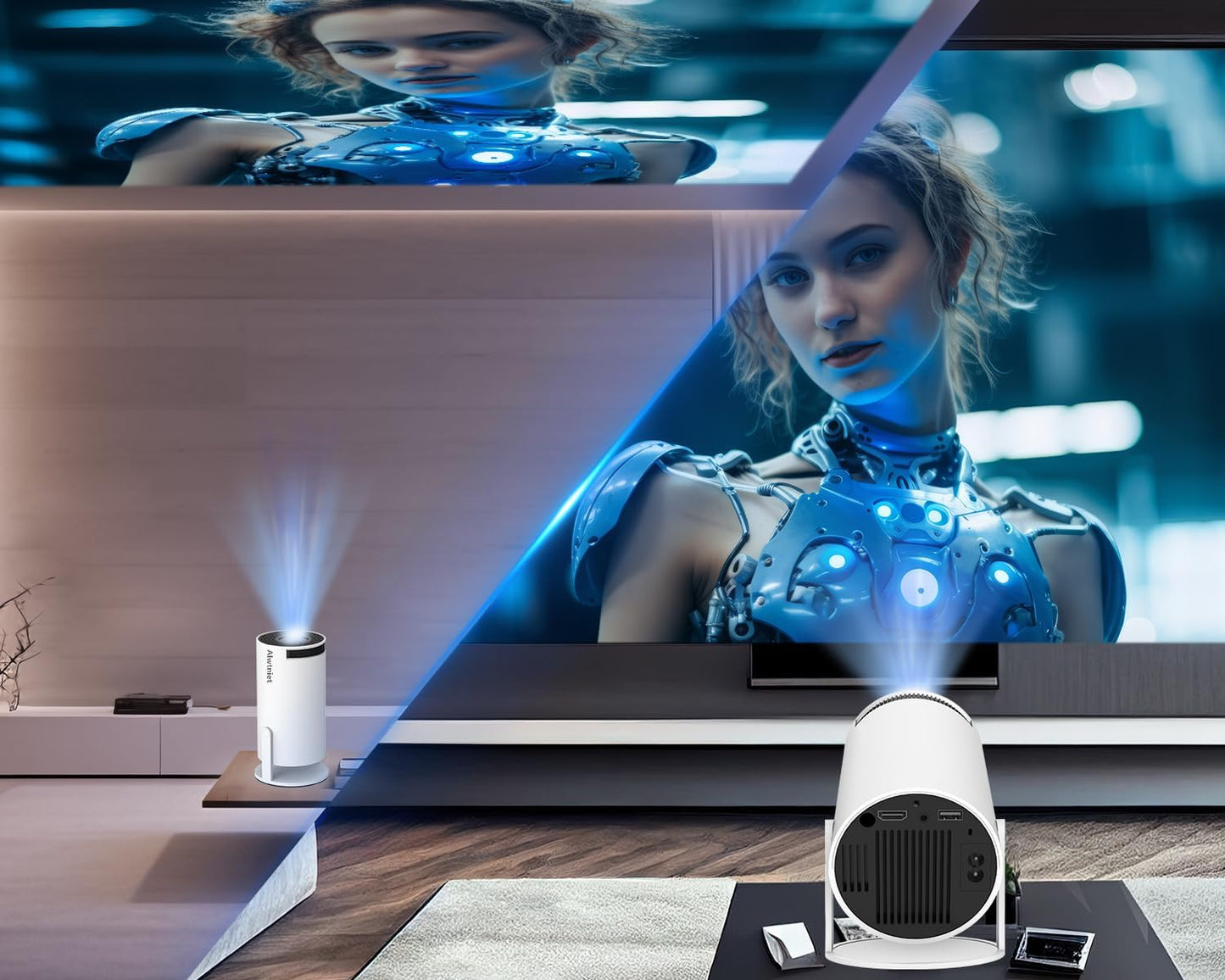 Portable Projector 4K 1080P Full HD Support, Mini Projector with Android 11, Smart Projector 5G WiFi6 BT5.0 Auto Horizontal Correction, 180°Rotatable Outdoor Projector for Phone/TV Stick/Laptop