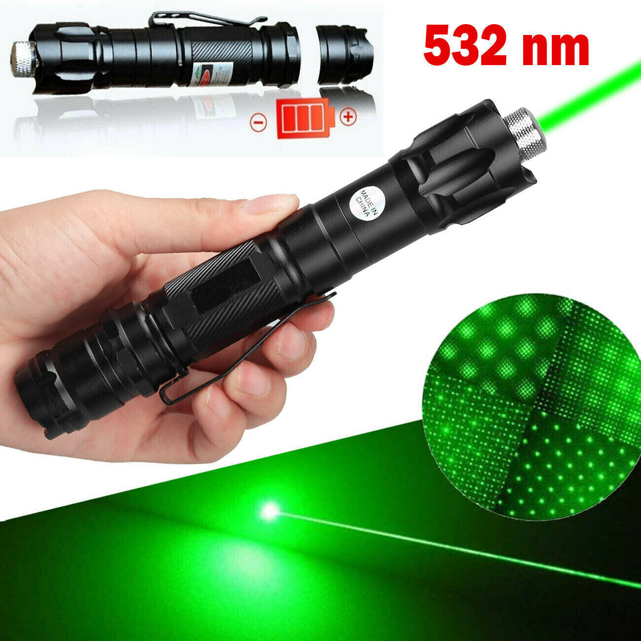 USB Rechargeable Green Laser Pointer Pen Visible Beam LED Flashlight Torch Lazer