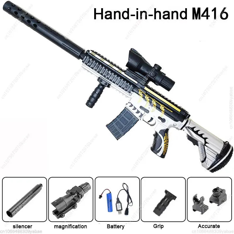 Burst M416 Fully Automatic Toy Gun Gel Bullet Hand-automatic Double Magazine Outdoor Parent-child Cs Interactive Game