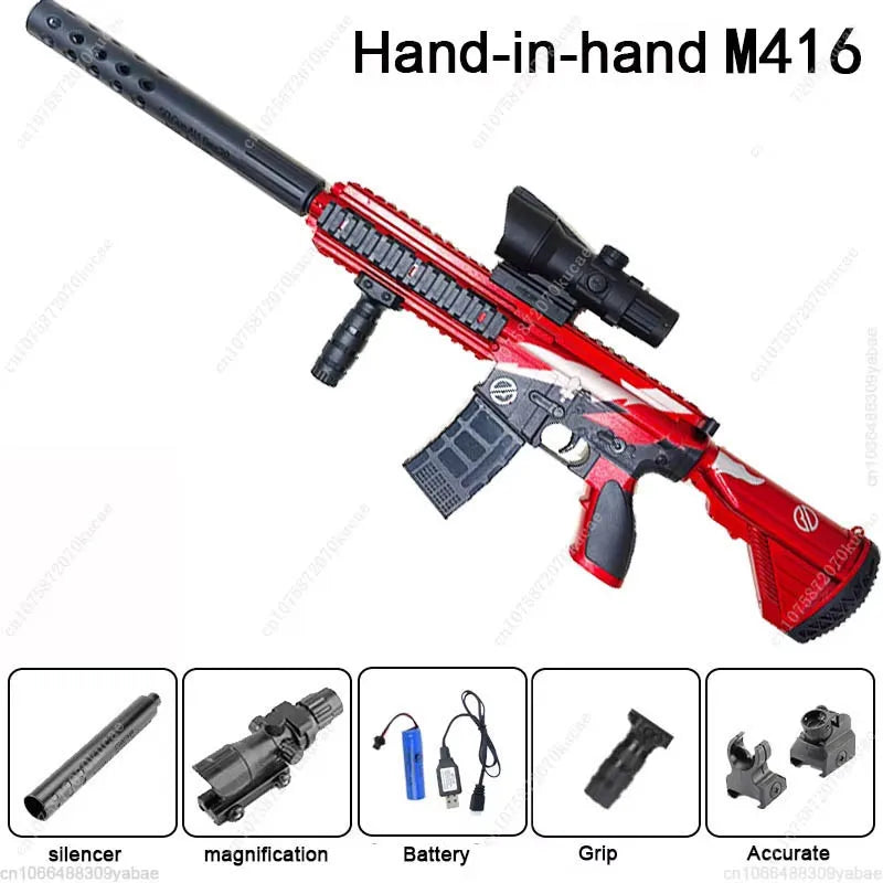 Burst M416 Fully Automatic Toy Gun Gel Bullet Hand-automatic Double Magazine Outdoor Parent-child Cs Interactive Game
